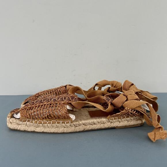 NWT Zara Woven Gladiator Lace Up Brown Espadrille Sandals - Picture 4 of 9